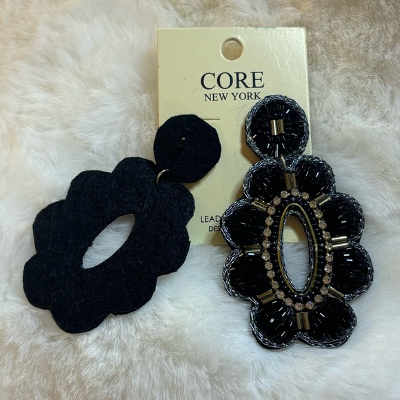 SWEET AS BLOOMS BEADED OPEN OVAL DROP WITH A SCALLOPED EDGE IN BLACK - Picture 3 of 3